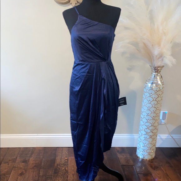 Lulus Dresses & Skirts - Lulu's Navy Blue One-Shoulder Cocktail Gown